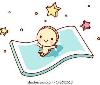 Vector illustration of a child sitting on a bill