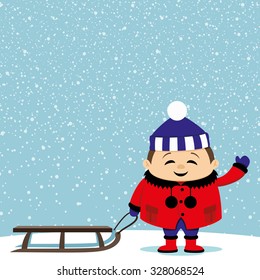 Vector illustration. Child and sled.