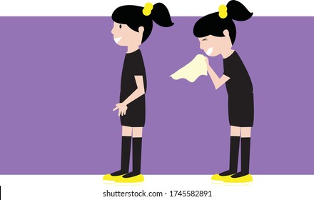 Vector Illustration of a Child Sneeze, Covid-19 Symptoms, Disease Prevention Concept.