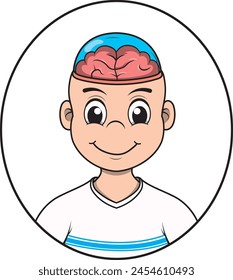 Vector illustration of a child with a transparent skull in which you can see his brain.