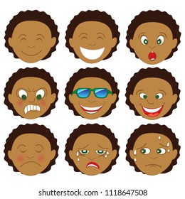 Vector Illustration of a child with various emotion faces. Great for Emoji Emoticons or stickers.