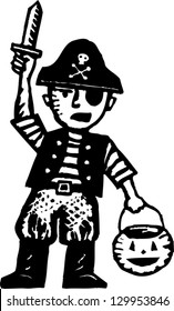 Vector illustration of child wearing Halloween pirate costume