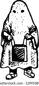 Vector illustration of child wearing a Halloween ghost