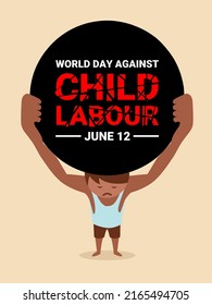 Vector illustration, of a child with a weight on his head as a banner or poster, World Day Against Child Labour.