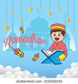 Vector illustration of a child welcoming the holy month of Ramadan