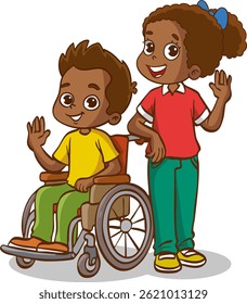 Vector Illustration of a Child in a Wheelchair and His Friend