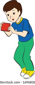 Vector illustration of a child who is holding a mobile phone