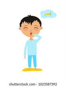 Vector illustration of a child who wants to sleep. The boy yawns