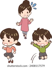 Vector illustration of a child who won't sit still and a mother annoyed by her child.