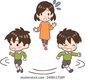 Vector illustration of a child who won't sit still and a mother annoyed by her child.