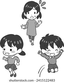 Vector illustration of a child who won't sit still and a mother annoyed by her child.