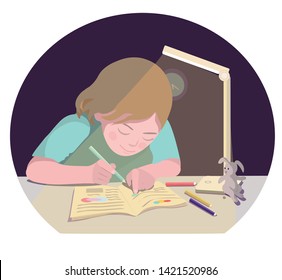 Vector illustration Child is writing homework