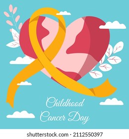 Vector Illustration For Childhood Cancer Awareness Month With Heart And Yellow Ribbon