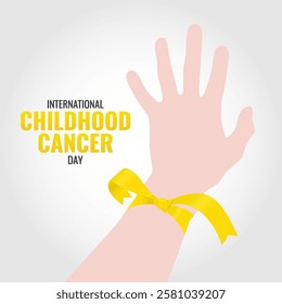 Vector illustration of Childhood Cancer Day. Hand with ribbon.

