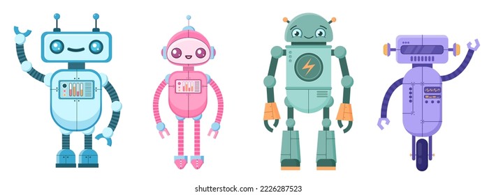 Vector illustration. Childish cartoon style. Robot set. Design element.