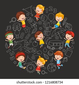 Vector Illustration Of Childish Sketch Background
