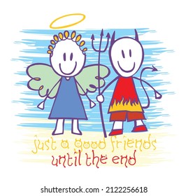 Vector illustration in childish style of angel and devil. Stripped art for prints, posters and etc...