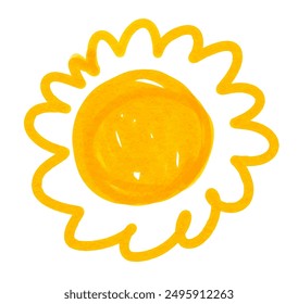 Vector illustration of childlike drawing of sun with rays