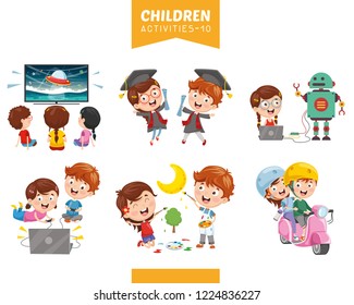 Vector Illustration Of Children Activities Set