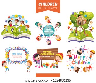 Conjunto De Actividades De Ilustración De Vectores Para Niños