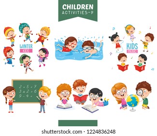 Vector Illustration Of Children Activities Set