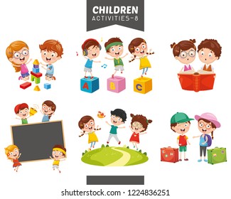 Vector Illustration Of Children Activities Set