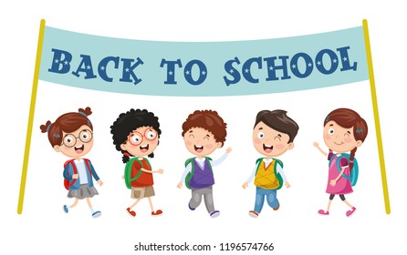 Vector Illustration Of Children Are Back To School