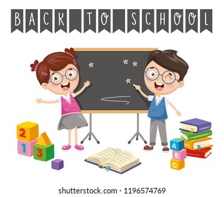 Vector Illustration Of Children Are Back To School