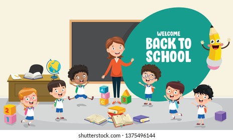 Vector Illustration Of Children Back To School