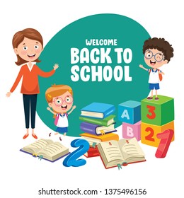 Vector Illustration Of Children Back To School