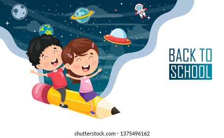 Vector Illustration Of Children Back To School