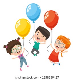 Vector Illustration Of Children With Balloon