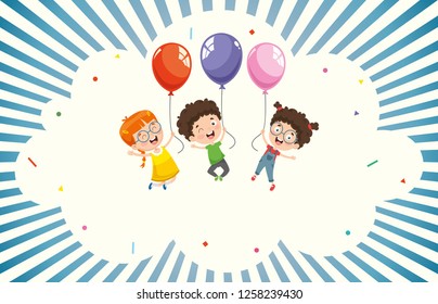 Vector Illustration Of Children With Balloon