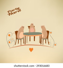 Vector illustration for the children book with the breakfast with the family of field mouses