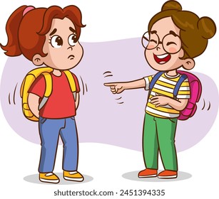 vector illustration of children bullying others.Children showing different emotions.angry, sad and happy children. Vector illustration of emotions, childhood emotions.