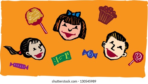 Vector illustration of children and candies