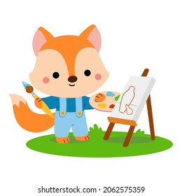 Vector illustration for children, Cartoon character fox artist