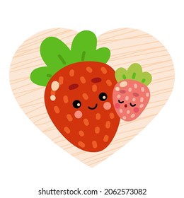 Ilustración vectorial para niños, personajes de caricatura dos fresas