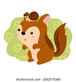 Vector illustration for children, Cartoon characters chipmunk and snail