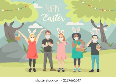 A vector illustration of Children Celebrating Easter