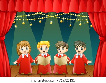 Vector illustration of Children choir performing on the stage