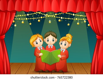 Vector illustration of Children choir performing on stage