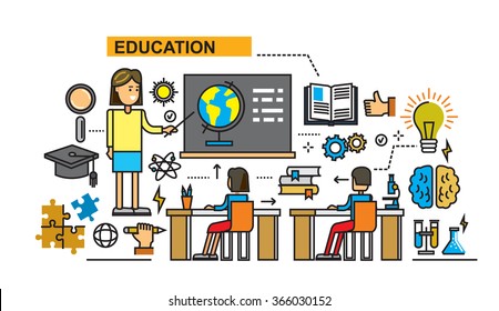 vector illustration of children in class and education