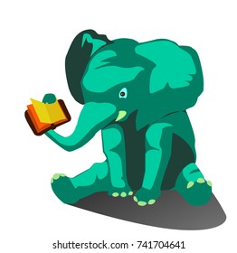 Vector illustration for children - a cute elephant studying from book