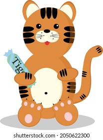 Vector illustration for children. Decoration for t-shirt, book, sticker. Cheerful tiger cub with candy