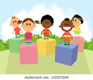 Vector illustration of children of different nationalities