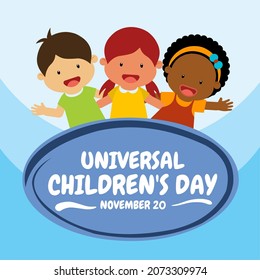 Vector Illustration, Children With Different Skin Tones, As Universal Children's Day Banner Or Poster.