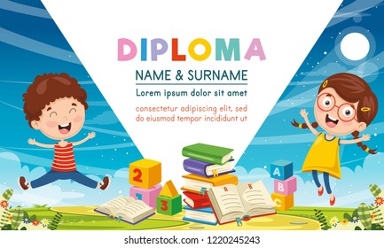 Vector Illustration Of Children Diploma