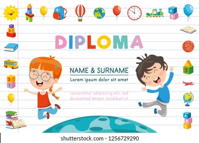 Vector Illustration Of Children Diploma