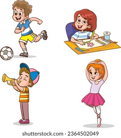 Vector illustration of children doing various sports and arts.